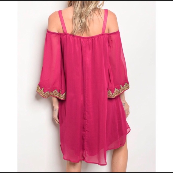 Magenta off the shoulder dress. - Picture 2 of 5